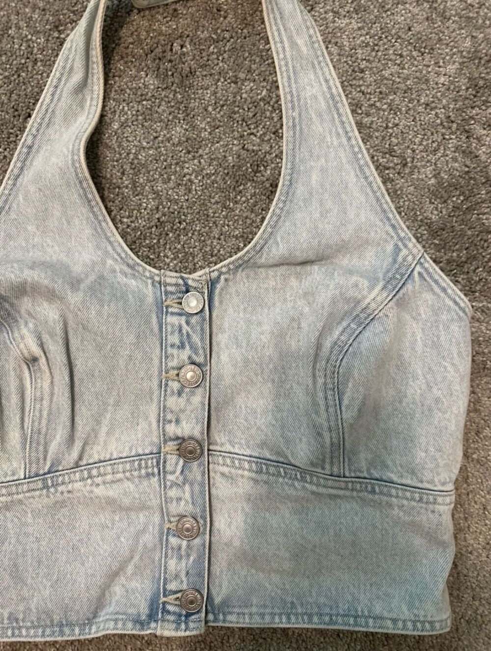 Levi's Light Wash Denim Halter Button-Front Crop Top